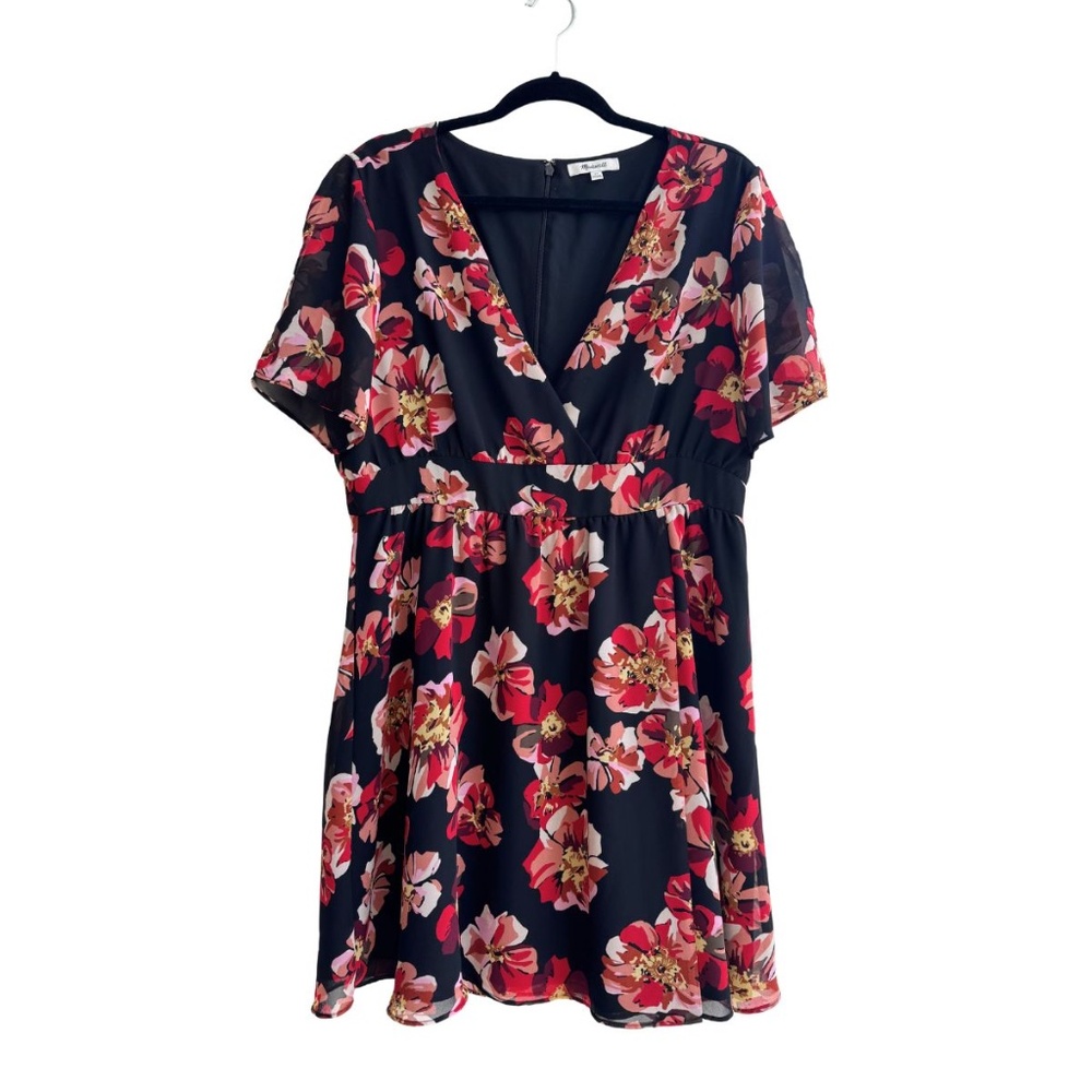 Madewell Black & Red Floral Tulip-Sleeve Mini Dress